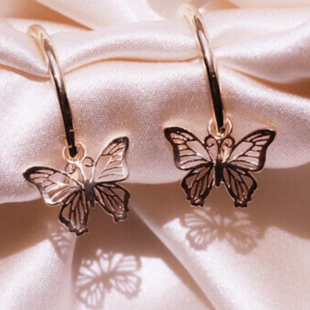 New 14k Rose Gold Plated Butterflies Earrings - Picture 3 of 4